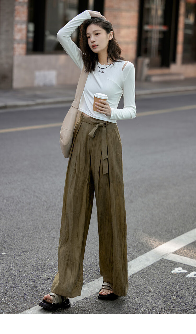 Dme [Lazily Casual Pants] Autumn Style, Relaxed Fit, Textured Design, Versatile Casual Pants for Wome 30