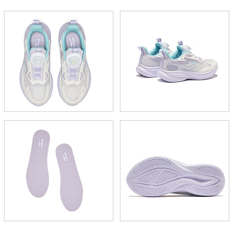 ERKE Children's Shoes, Boys And Girls Rotary Buckle Lightweight Running Shoes, Kids Hollow Breathable Sneakers, Micro-Crystal White/pure Pink, Size 33 24
