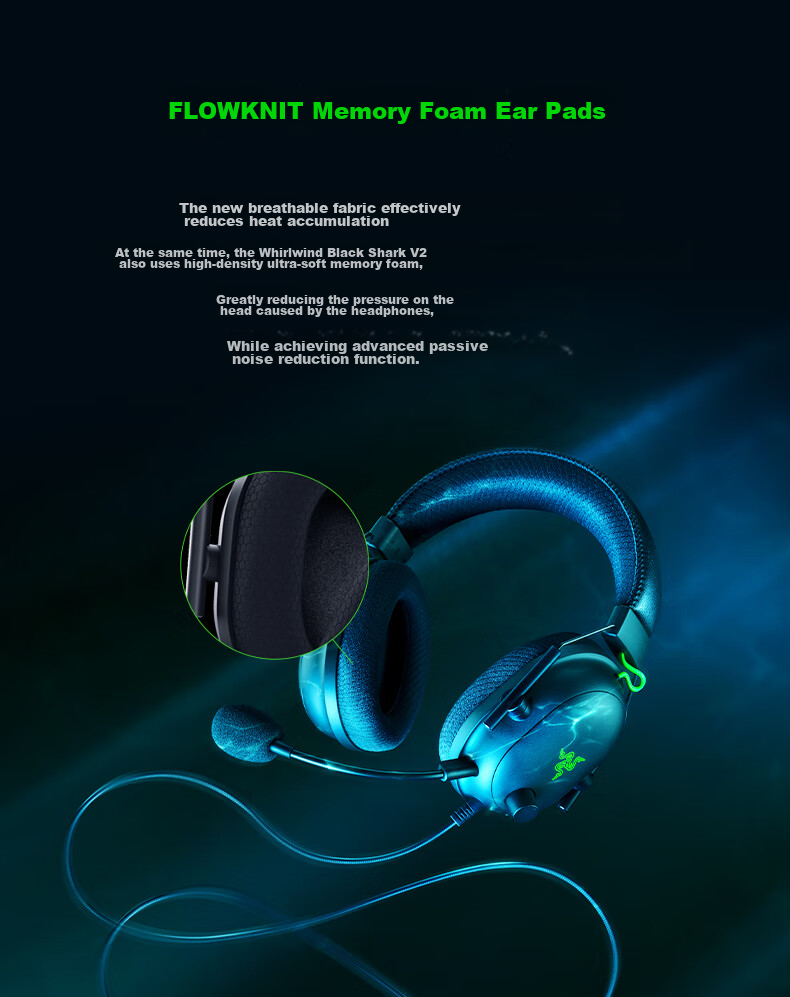 Razer BlackShark V2 Wired Over-Ear Gaming Headset with Microphone, Passive Noise Cancellation, USB Gaming Sound Card, Tri-Band EQ Adjustment, CSGO PUBG Gaming Headphones 6