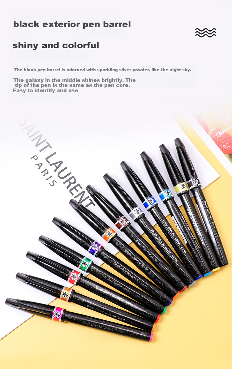 Pentel Color Soft Brush Pen, Scientific Calligraphy Brush, Fine Journaling And Drawing Pen for Greeting Cards, Soft Tip Xiu Li Pen SESF30C Yellow 6
