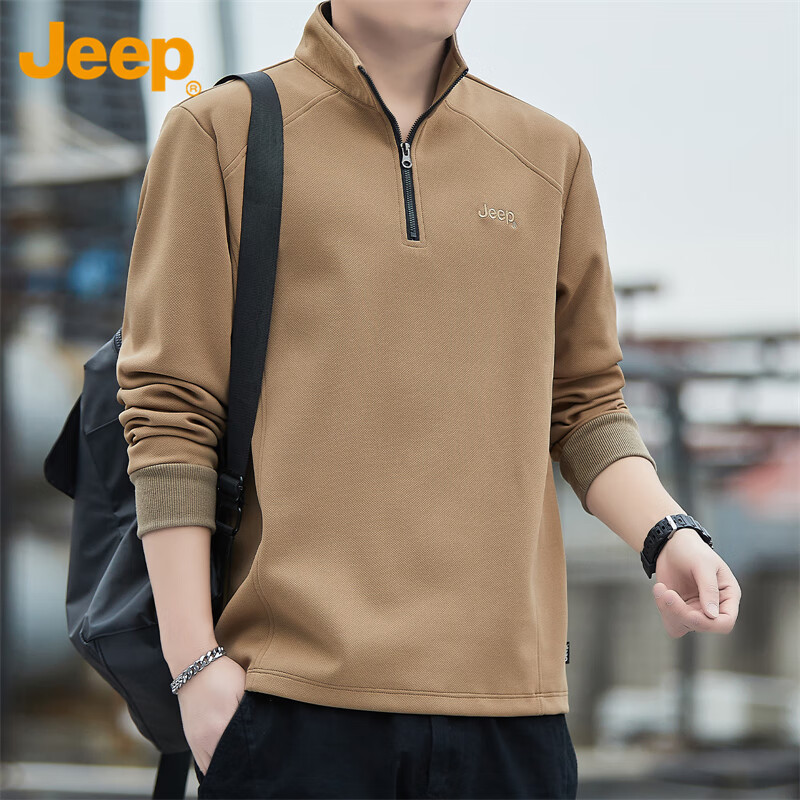 JEEP Men's Sweatshirt, Loose-Fitting Long-Sleeve T-Shirt for Spring And Autumn, Trendy Top, Base Layer, Dark Brown, M