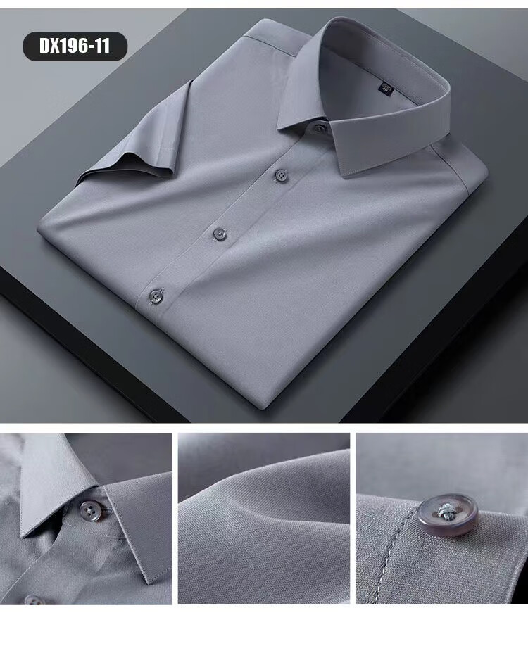 Patowa Men's White Mulberry Silk Short Sleeve Non-Iron Wrinkle-Resistant Business Casual Square Collar Shirt L 8