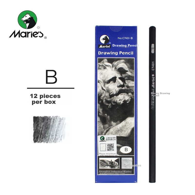 Marie's B Drawing Pencils, 12-Pack, Sketching And Drawing Exam Hexagonal Wooden Shaft Charcoal Pencils, Student Beginner Exam Drawing Special C7401 Art Sketching