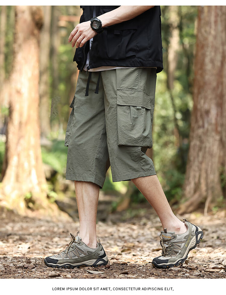 VANCAMEL Men's Shorts, Summer Lightweight Ice Silk Quick-Dry Capri Pants, Outdoor Loose Breathable Sports Trousers, Black, XL 7