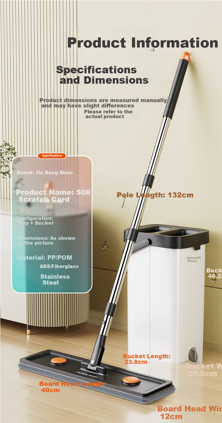 Jiabangshou Flat Mop, 40cm, 2 Cloth Pads, Household All-In Mop, No Hand Washing Required, 2026 Model with Bucket, Complete Set of Mop And Cleaning Cloth, Floor Cleaning Wonder 11