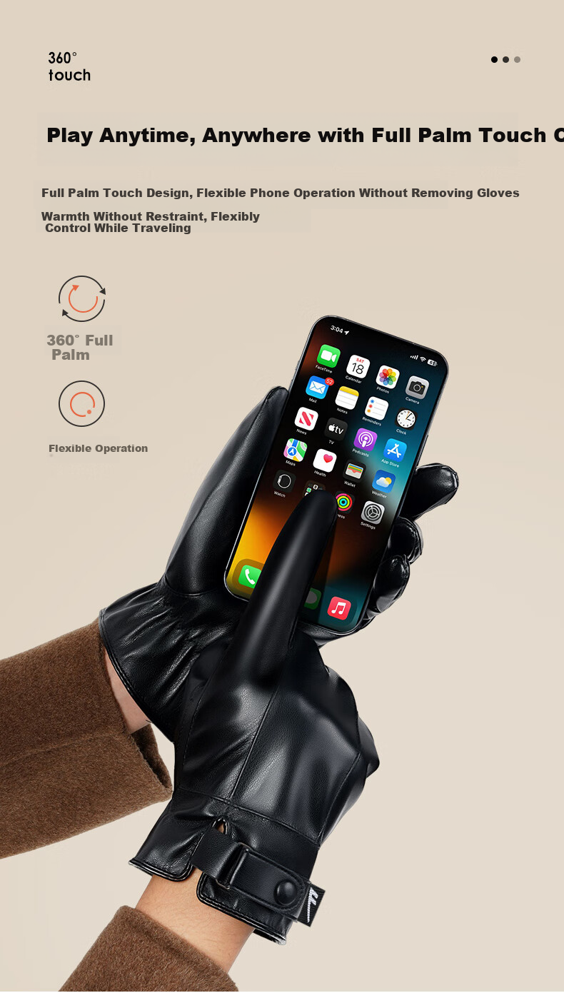 Huili Leather Gloves for Men, Winter Cycling Thickened Fleece Warm Touchscreen Windproof Outdoor Motorcycle Food Delivery Skiing Cotton Women's Gloves 5