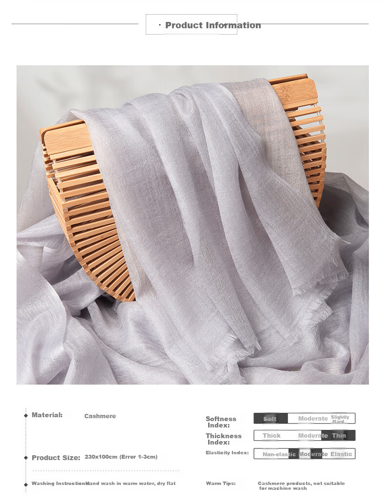Zhijinlou Thin 100% Cashmere Scarf, Skin-Friendly Comfortable Fashionable Gift Shawl, Solid Color Simple Versatile Neck Wrap Birthday Present 5