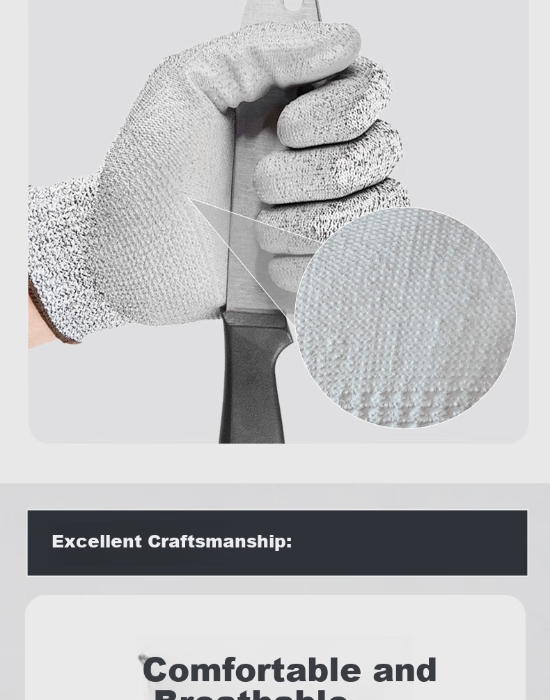Huixiang JINGDONG Industrial Own Brand Cut-Resistant PU Palm Coated Gloves 150801 (Level 5) Size 9 3 Pairs/pack HPPE Thickened Dense Flexible Wear-Resistant Hand-Fitting EU CE Certified 7