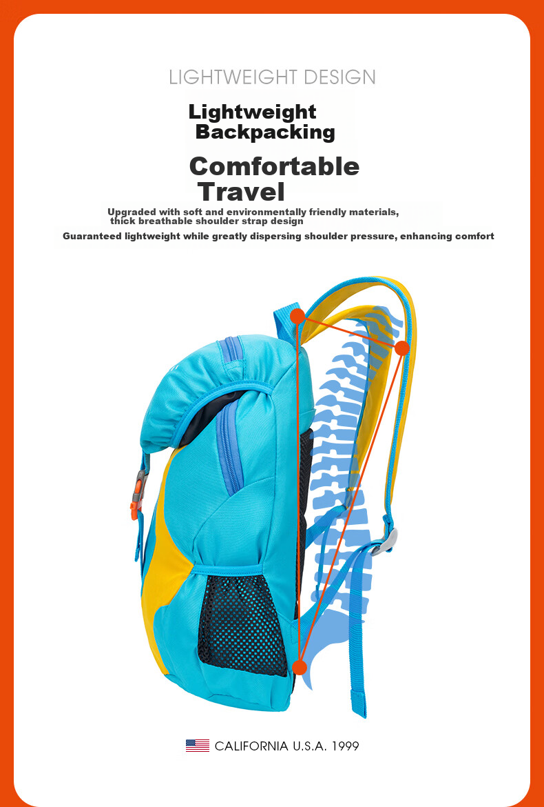 TFO Competition-Grade Children's Outdoor Backpack, Hiking And Mountaineering Bag, Travel Backpack 9202427, Sky Blue, 15L 4