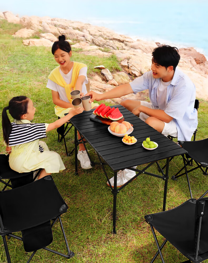 Gosoo Egg Roll Table Camping Table Outdoor Folding Table Market Picnic Table Portable Outdoor Balcony Leisure Table Black 3
