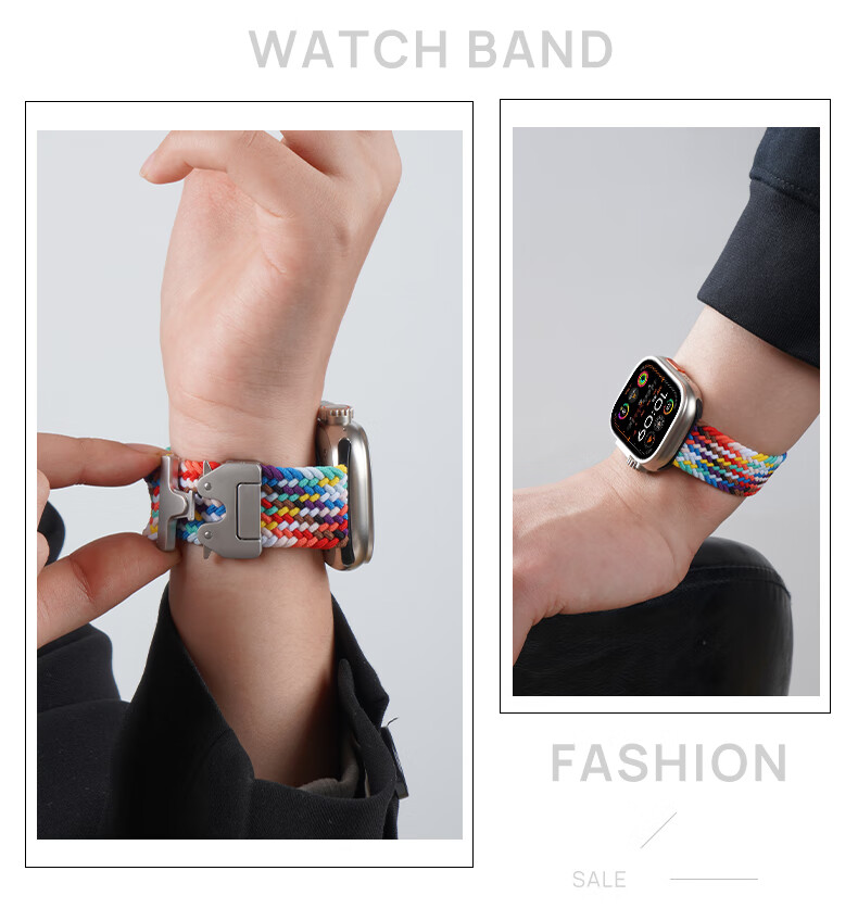 Watchbond Compatible with Apple Watch Series 11/12 Band, Apple IWatch S10/9/8/Ultra4/3 Nylon Braided Loop Strap with Magnetic Clasp, Sport Style 3