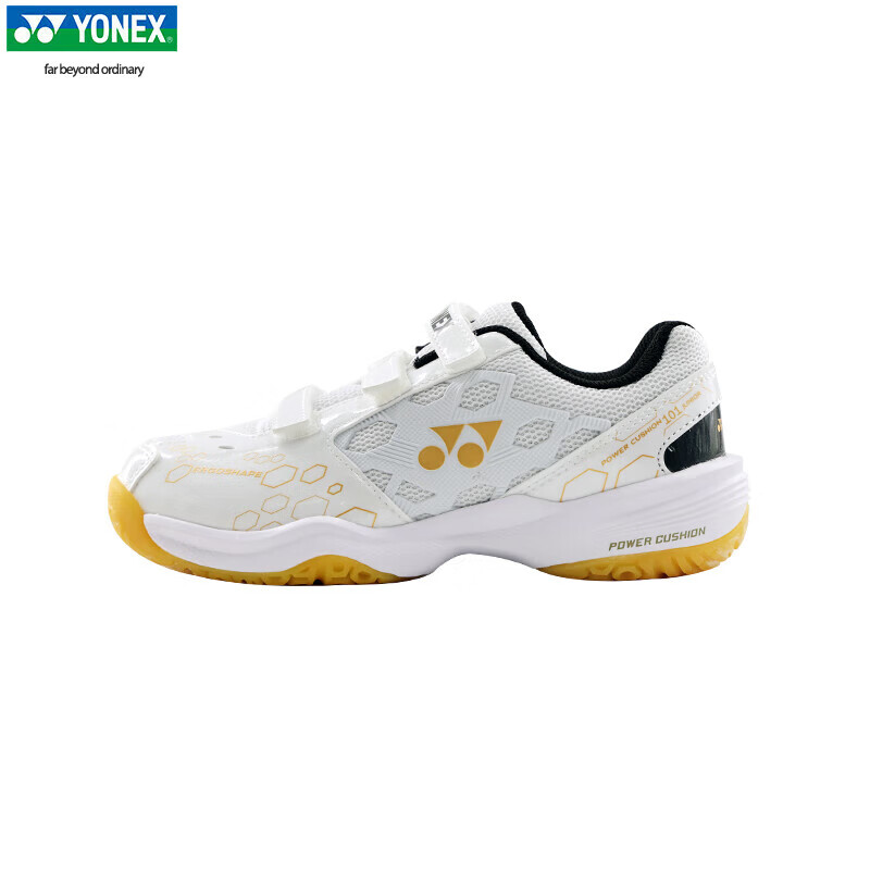 YONEX Badminton Shoes for Children, Youth And Students, Breathable for Competition And Training, SHB101J, White And Gold, Size 34