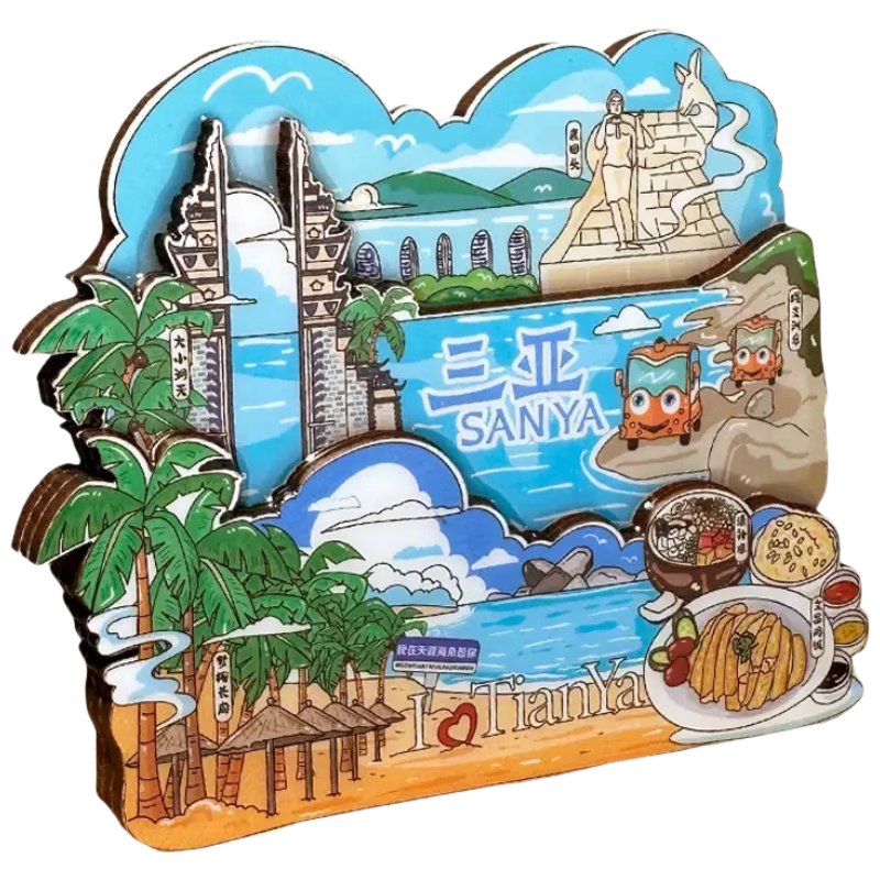 Yiju Changning Travel Souvenir 3-Layer Thickened 3D Textured Wooden Creative Refrigerator Magnet Sanya
