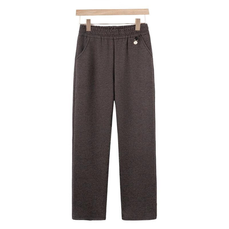 Fengxiao Middle-Aged And Elderly Women's Winter Wool Straight-Leg Pants, New Mom's Style, Autumn And Winter Fleece-Lined Thick Long Pants, High-Waist Casual Trousers