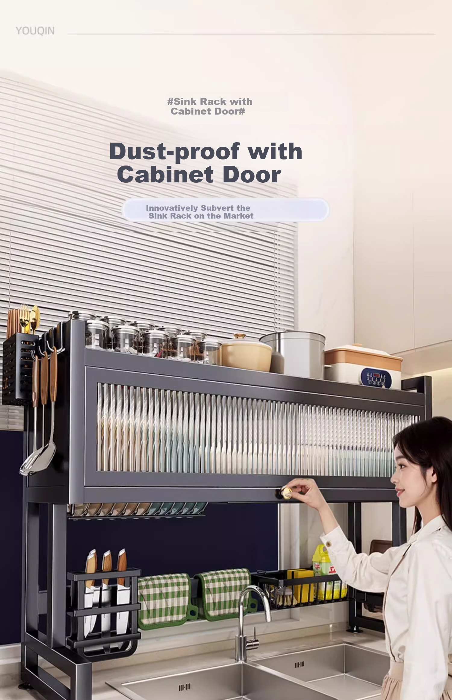 Jiadu Storage Cabinet Sink Organizer, Dish Drainer, Dust-Proof Countertop, Multi-Functional Drying Rack for Bathroom And Kitche 1