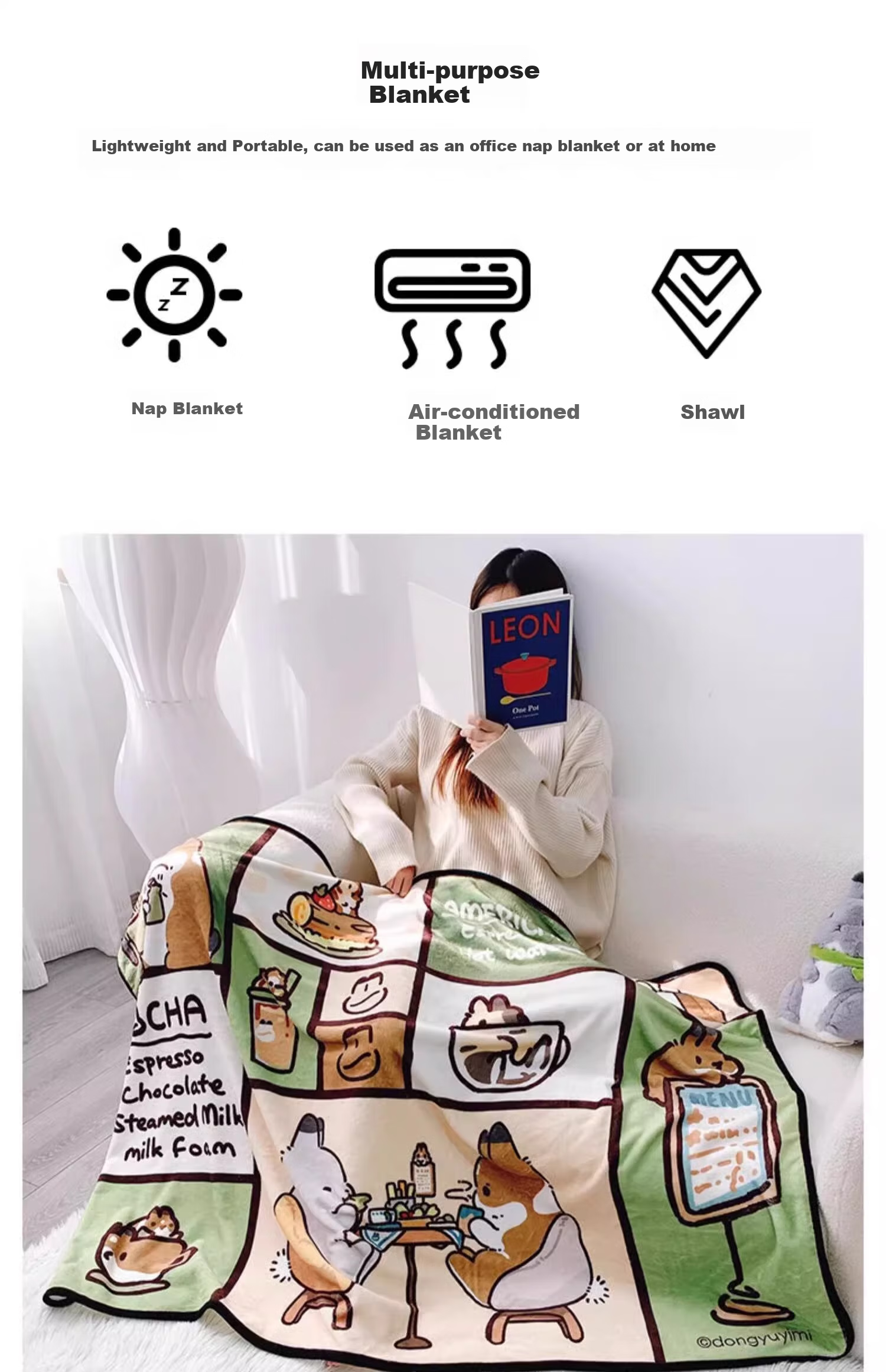 Shandian Kapibala Office Student Nap Blanket, All-Season Universal Air Conditioning Sofa Nap Shawl Blanket Cover 8