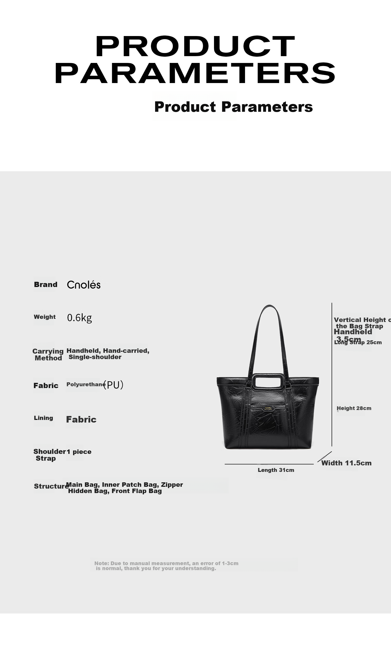 Cnoles [Same As Zhang Tianai], Tote Bag for Women, Large Capacity, Commuter Shoulder Bag, High-End Brand, Mo Lan Handbag 8