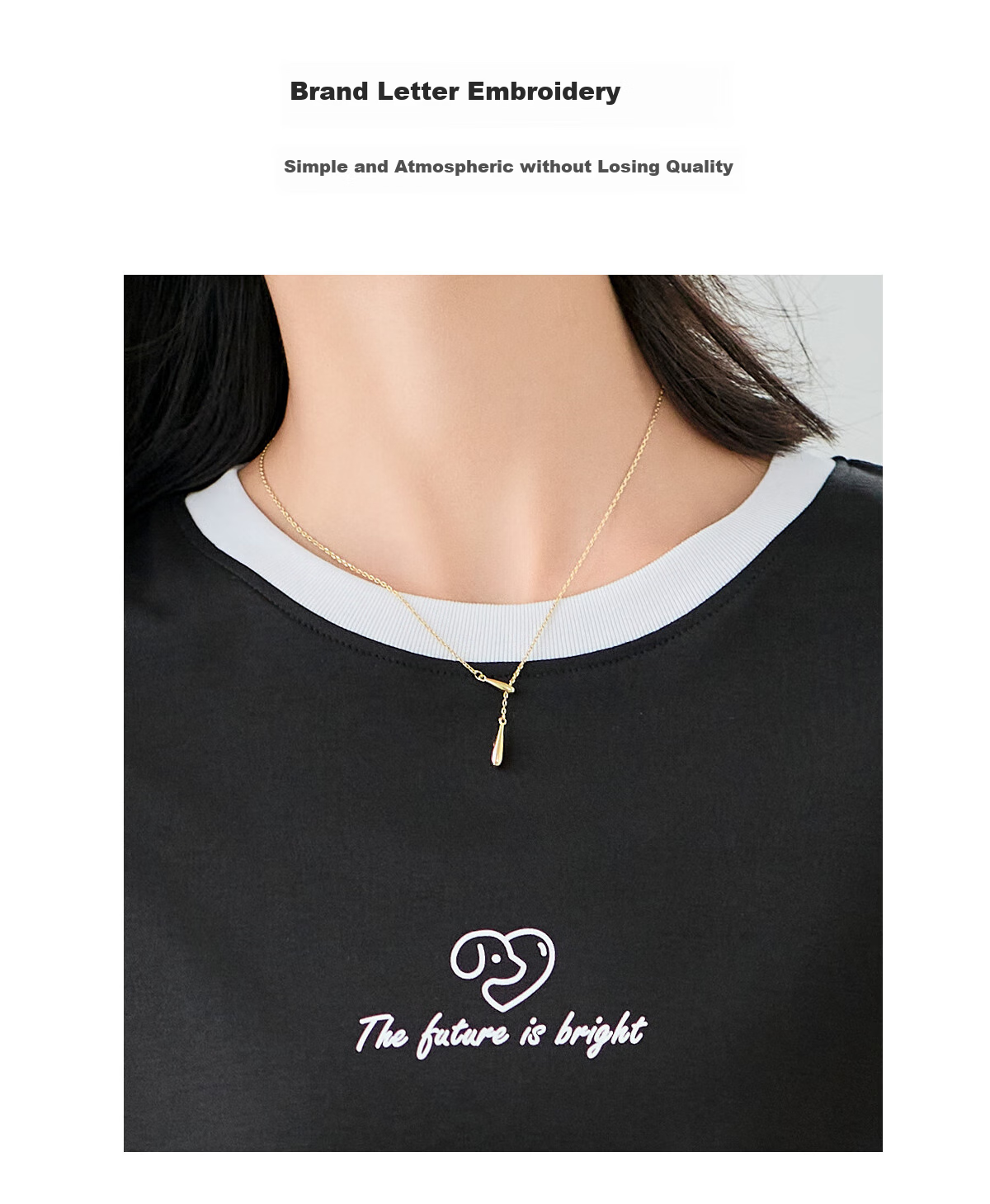 Chushen Women's Spring and Autumn Long Sleeve T-Shirt Pure Cotton Basic Loose Letter Print Crew Neck Top S143T2013 4