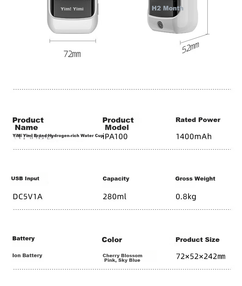 YIMI Hydrogen Water Machine Cup, High Concentration Electrolyzed Hydrogen Health Water Cup, Hydrogen-Oxygen Separation Hydrogen Generator, USB Rechargeable Portable 7