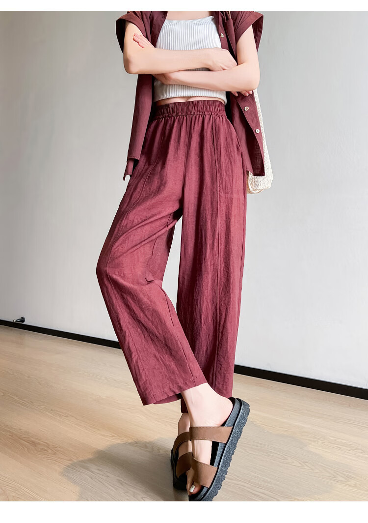 LangSha Linen Curved Knife Pants for Women, Summer 2025 New Style, High-Waisted Slimming Loose-Fit Nine-Tenths Casual Pants for Mothers 20