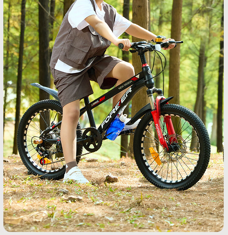 FOREVER Children's Bicycle, Variable Speed Mountain Bike for Primary And Secondary School Students, Boys And Girls Aged 6-15, Racing Bike for Teenagers, Black And Red, 22 Inches 8