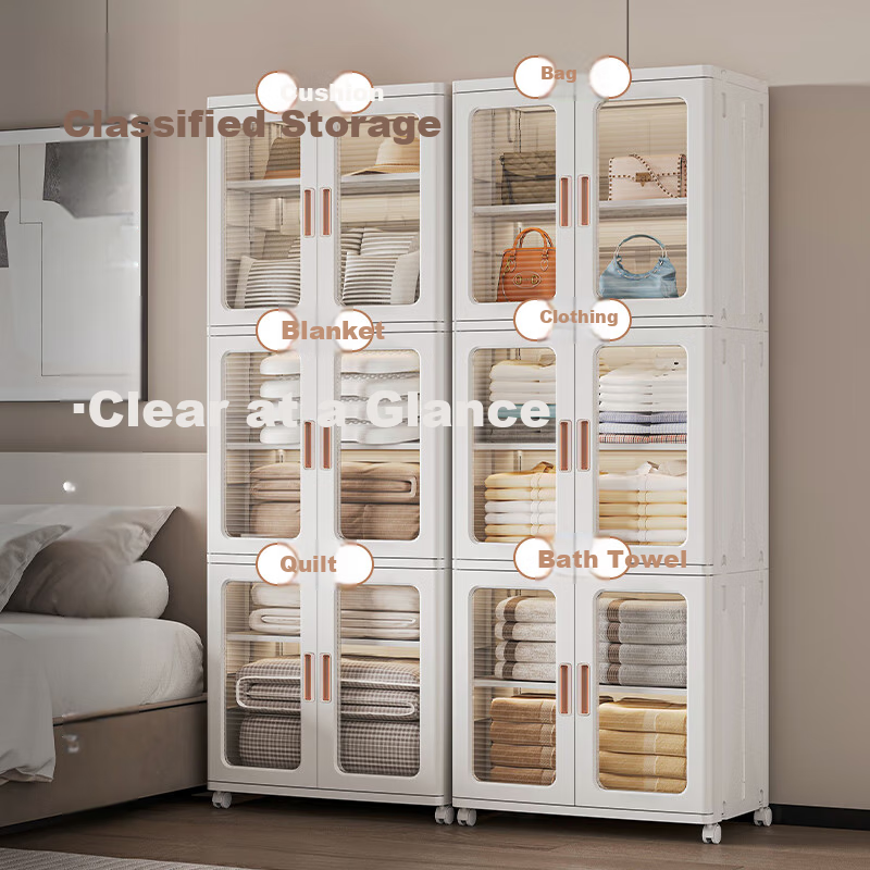JEKO&JEKO Foldable Storage Cabinet, No Installation Required, Toy Bag Storage Locker, Wardrobe Organizer, Storage Box, 53cm Wide, 3 Layers