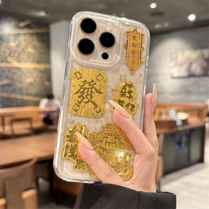 Чехол ZHIWEISHI для Apple iPhone 16 Pro Max, противоударный силиконовый прозрачный с золотой фольгой, новое издание к Новому году
