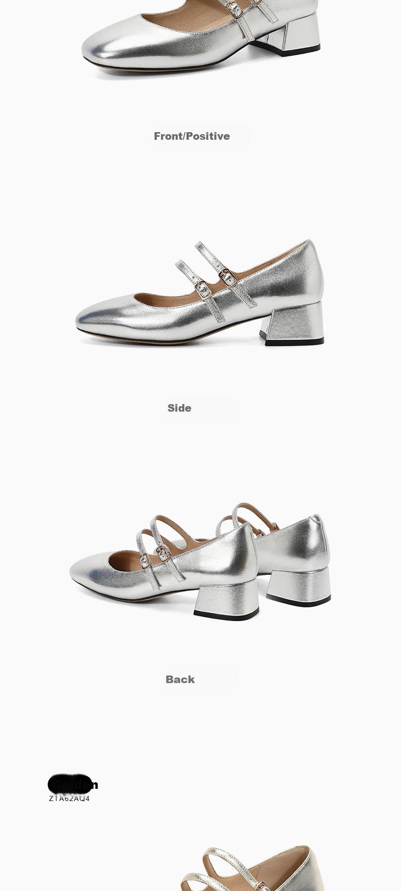 SENDA Mary Jane Women's Shoes, High Heels, Chanel-Style Genuine Leather Commuter Pumps, Ladies' Leather Shoes ZTA62AQ4, Silver, Size 40 8