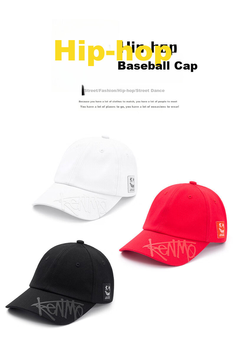 KENMO Street Baseball Cap with Smiley Face Woven Label, Sun Protection Soft Top Hat for Men And Women Gift, Black, One Size Fits All 1
