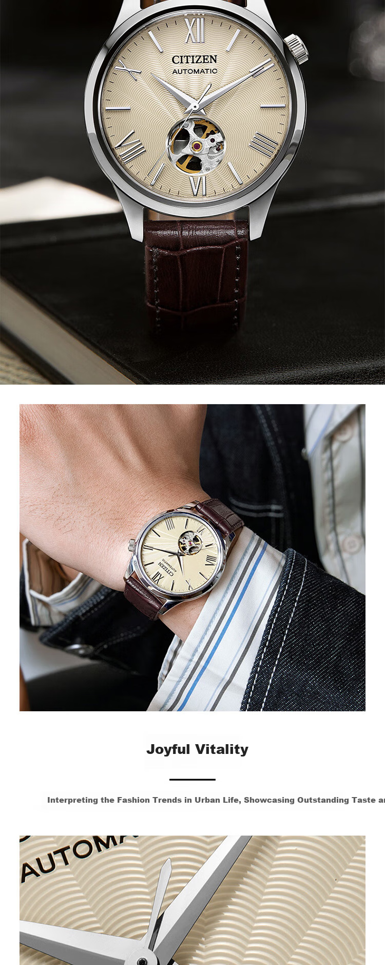 CITIZEN Watch for Men, Japanese And Korean Style, Automatic Mechanical Movement, Rose Gold Steel Band, Student Gift for Boyfriend, NH9136-88A 6