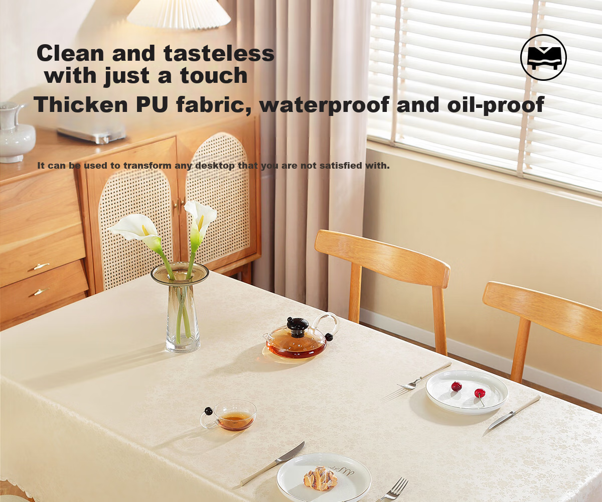 Ali Dining Table Cloth, Waterproof And Oil-Proof PU Table Cover, Customizable Table Mat, Coffee Table Cloth, Rose Champagne Beige, 140*160cm 4
