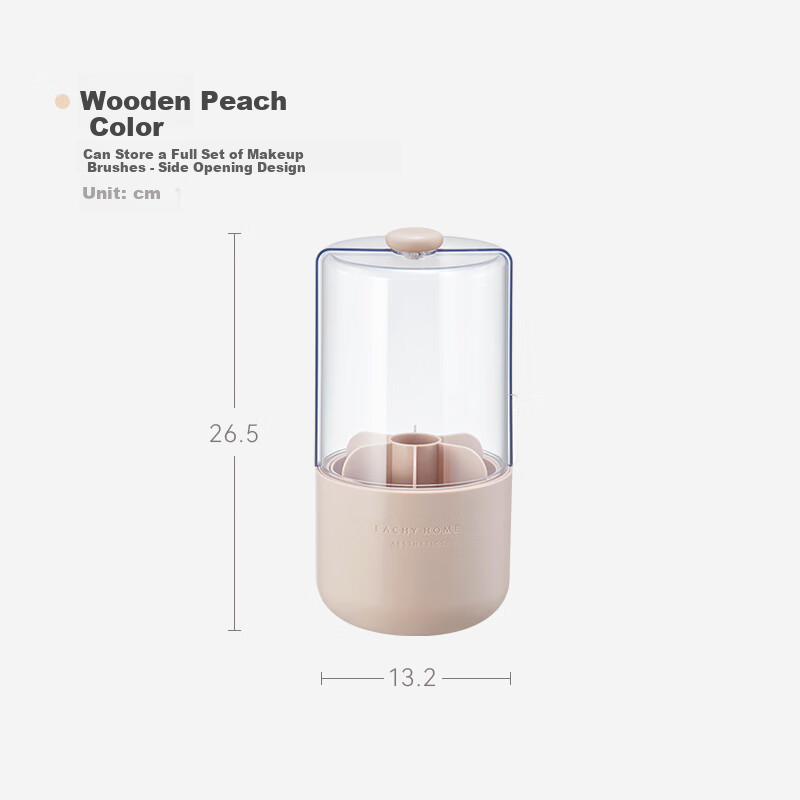 EACHY Makeup Brush Storage Tube, Desktop Organizer Box, Dust-Proof with Lid, Makeup Brush Container, Dressing Table Storage Rack - Wooden Peach Pink