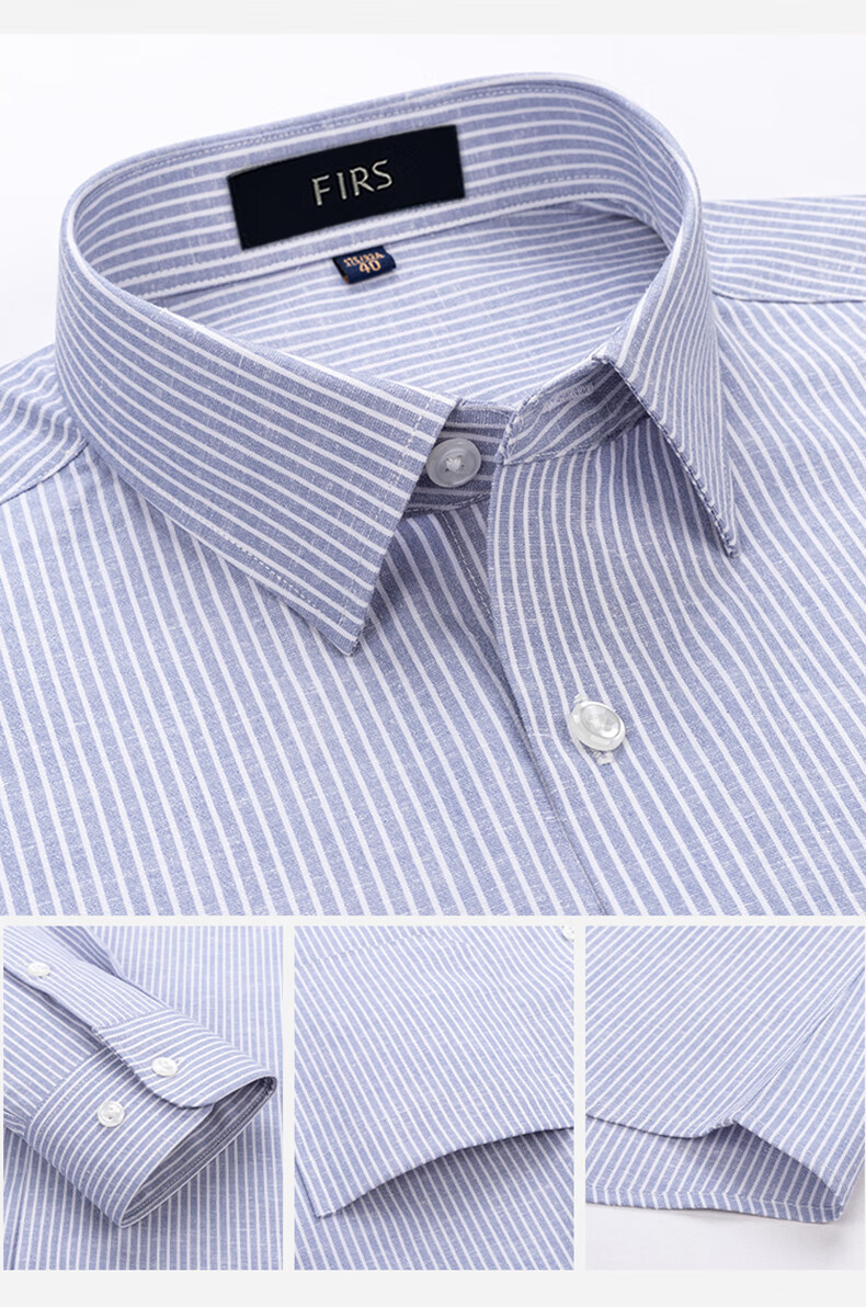 FIRS Men's Long Sleeve Business Casual Striped Shirt with Linen and Lyocell, Gray, Size 40 12