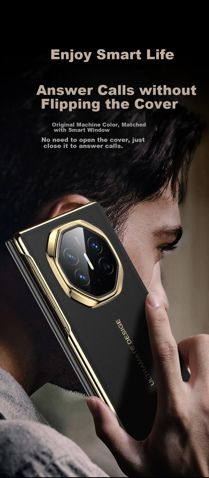 IM-CHEN [Genuine Tech Leather] Huawei Mate Xs Phone Case, Huawei XT Foldable Protective Cover, Ultra-Thin Shockproof Smart View Flip Case - Phantom Black 9