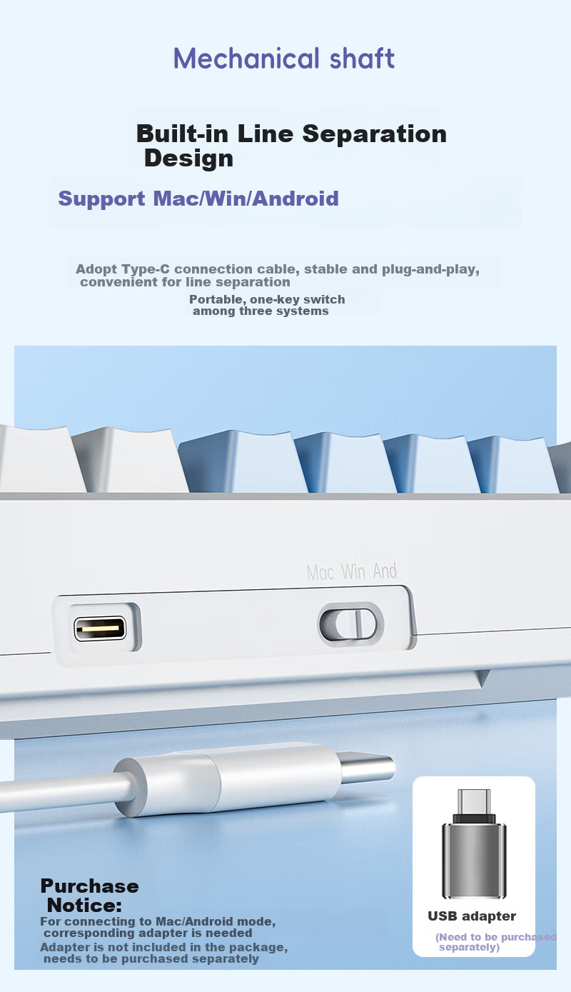 HP GK100 Wired Backlit Mechanical Keyboard 104-Key Full-Size Gaming Office Ergonomic Computer Peripheral Side-Printed White Light Blue Switch 9