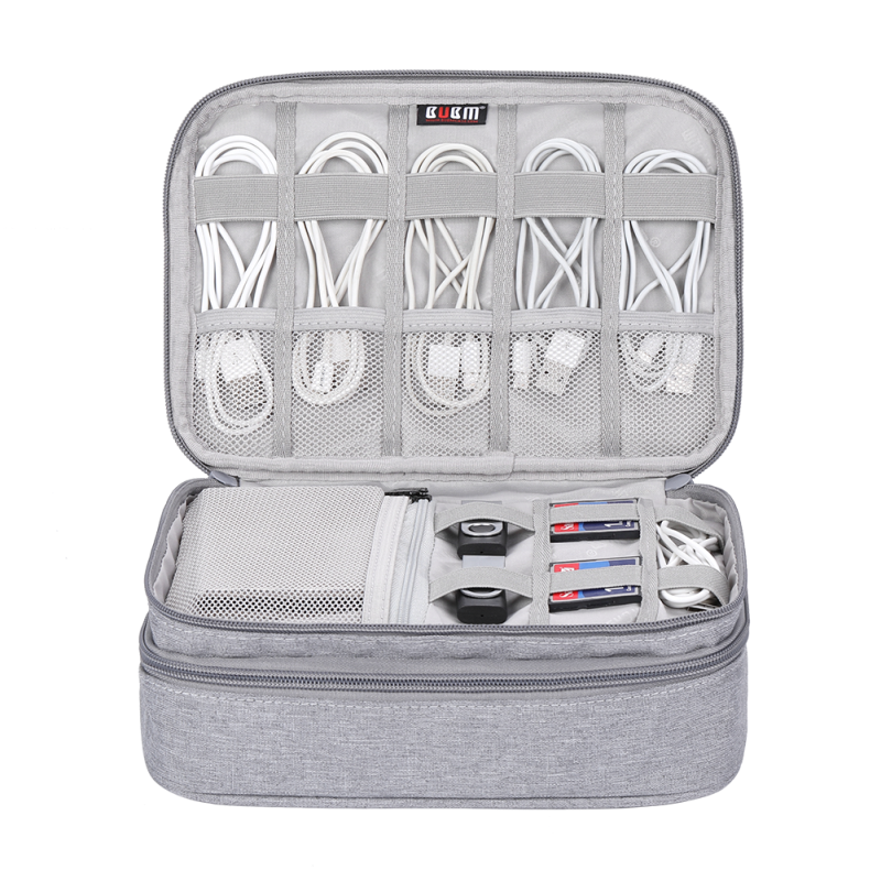 BUBM Cable Storage Bag, Power Box, Multifunctional Charging Cord Organizer, Portable Travel Digital Accessory Case, Double-Layer