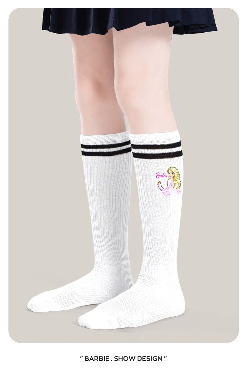 Barbie Girls' Mid-Calf Socks, Children's Long Socks, Baby High Socks, Little Girls' Preppy Style Thin Spring And Autumn Long Socks 7