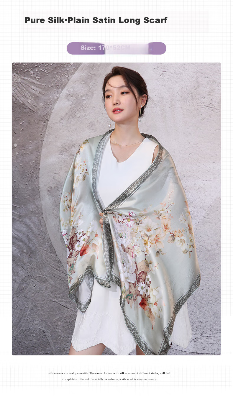 Hangsilu Silk Scarf for Women, Chinese Style Long Scarf, Mulberry Silk Shawl, Birthday Gift, Mid-Autumn Festival Gift for Mom And Teachers 1