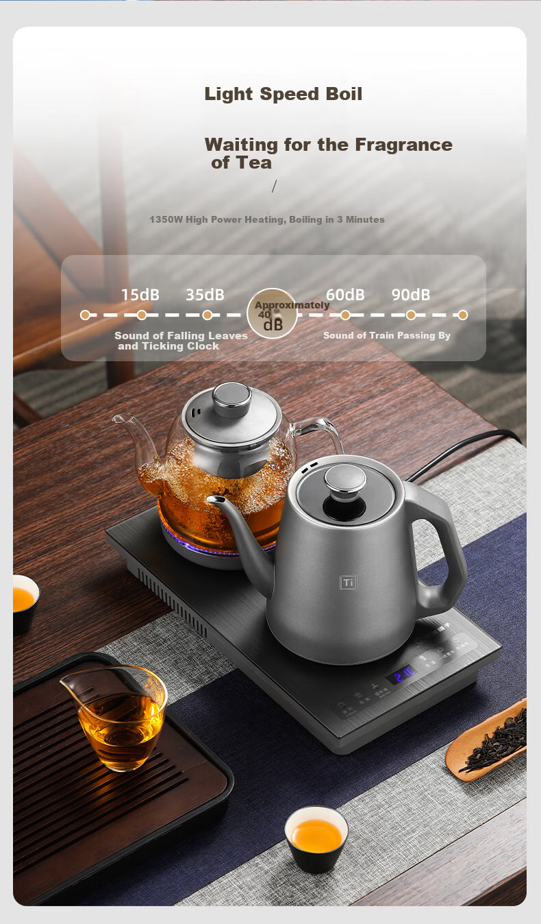Biooner Pure Titanium Fully Automatic Water-Heating Electric Kettle Tea Station, Tea Table, Built-In All-In Machine, Electric Teapot, Tea Set, Electric Tea Stove Set S82 Pure Titanium Steaming Tea Model 4