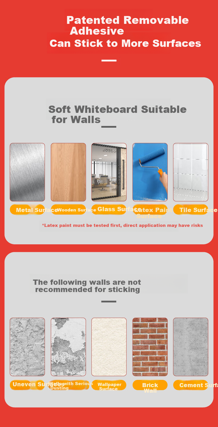JONEVEE 120*60cm Soft Whiteboard Wall Sticker Drawing Writing Memo Board Non-Damaging Wall-Removing Small Blackboard Magnetic Suction Home Easy-To Children's Doodle Wall Office Teaching WTS6012 5