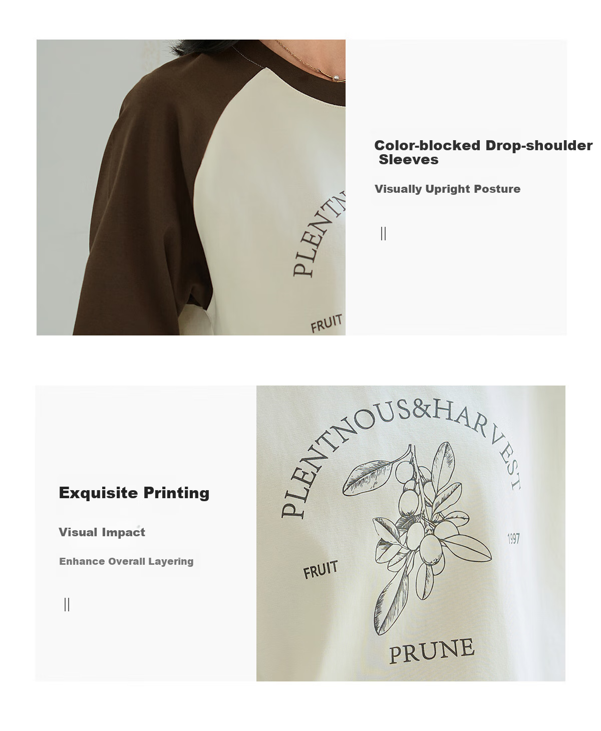 Chushen Spring And Autumn Long-Sleeve T-Shirt for Women, Wilderness Maillard Round Neck Contrasting Color Splicing Simple Loose Base Shirt S143T2022 6