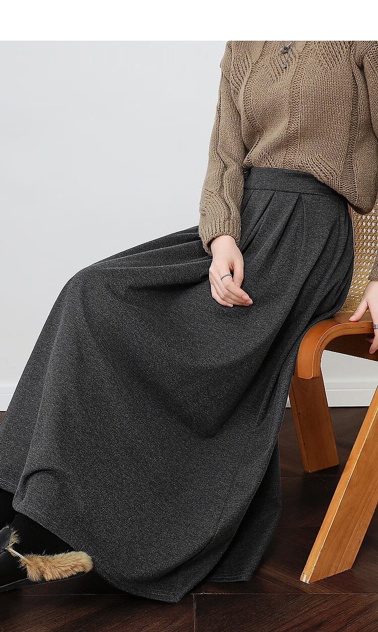Dme Hepburn Half Skirt Winter Luxury Commuter Elastic Waist A-Line Slimming Mid-Length Skirt for Women 2