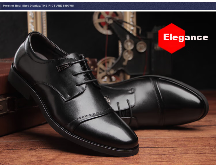 Poitulas Men's Leather Shoes, Business Casual Shoes with Three-Point Lace-Up, Formal Dress Shoes, Wedding Shoes for Men, 6806 Black, Size 38 7