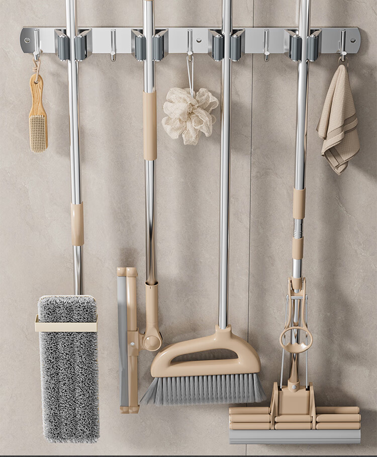 Baizi Mop Hook No-Drill Broom Holder Stainless Steel Thickened Storage Rack for Bathroom and Kitchen 7