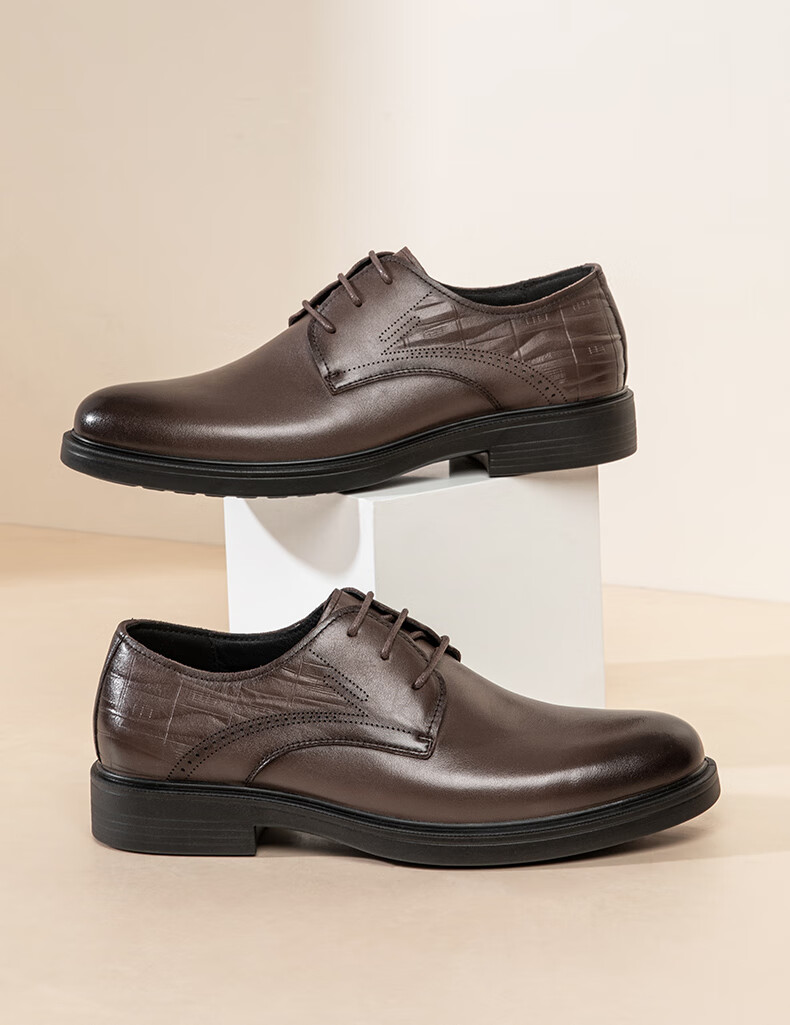 Kangnai Leather Shoes, Spring Style, Commuter Business Casual Shoes for Men, Soft Sole Comfortable Office Formal Derby Shoes Groom Shoes, Black, Size 42 9