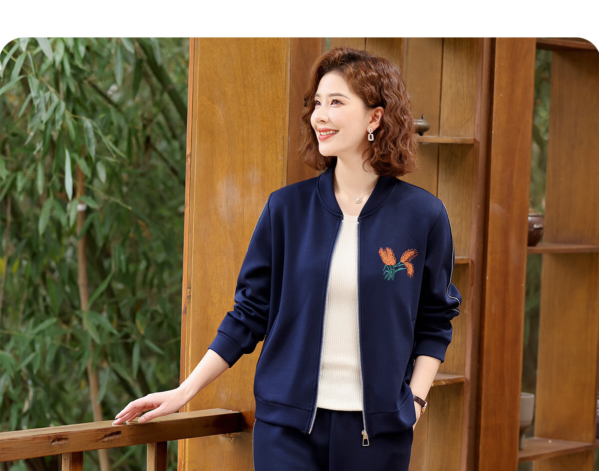 Yuzhaolin Mom's 2025 Spring Autumn Sports Suit Middle-aged and Elderly Women's Long Sleeve Sportswear Two-piece Set Y51K045 12