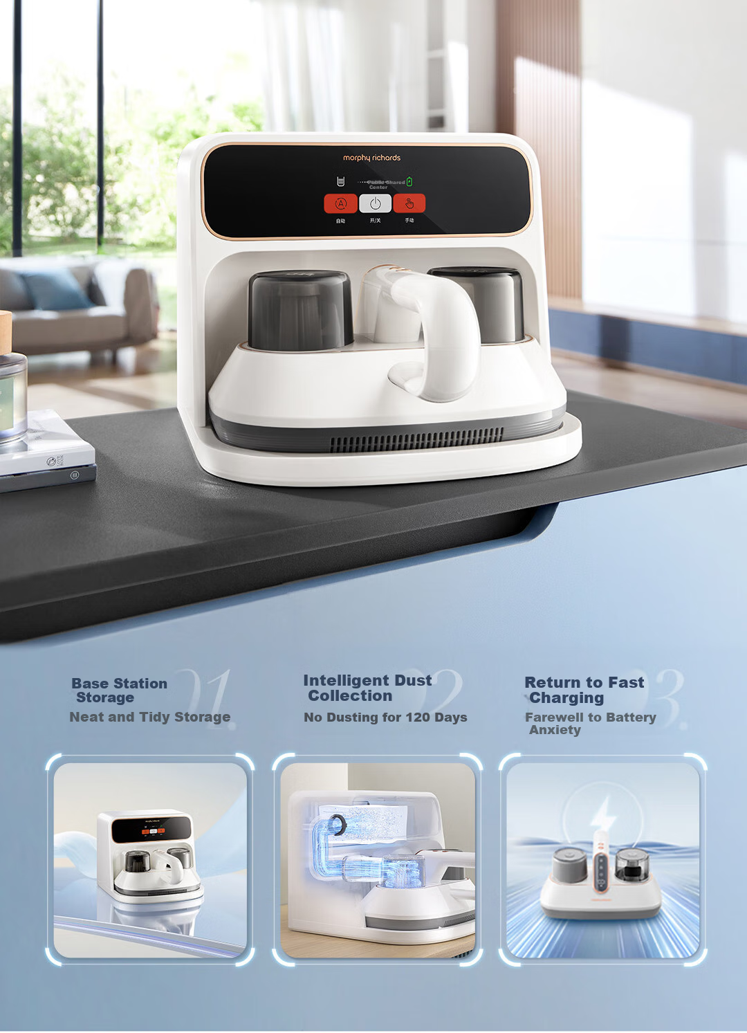 Morphyrichards Self-Cleaning Dust Mite Remover Wireless Bed Vacuum Cleaner, Intelligent Dust And Mite Removal Device with Strong Suction, Long Battery Life of 120 Days without Emptying, Automatic Rechargeable Mite Remover MR3106 5