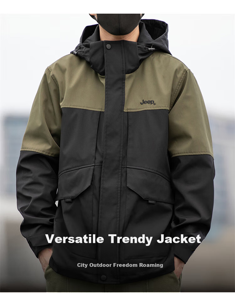 JEEP Men's Hooded Jacket, Spring And Autumn Loose-Fit Trendy Casual Outerwear for Men, Off-White, 2XL 1