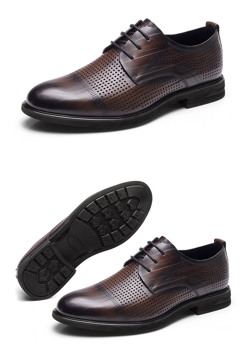 Qiangren Derby Shoes, British Business Men's Shoes, Double-Sided Top-Grain Leather Formal Dress Shoes, JDA19007, Black, Size 44 12