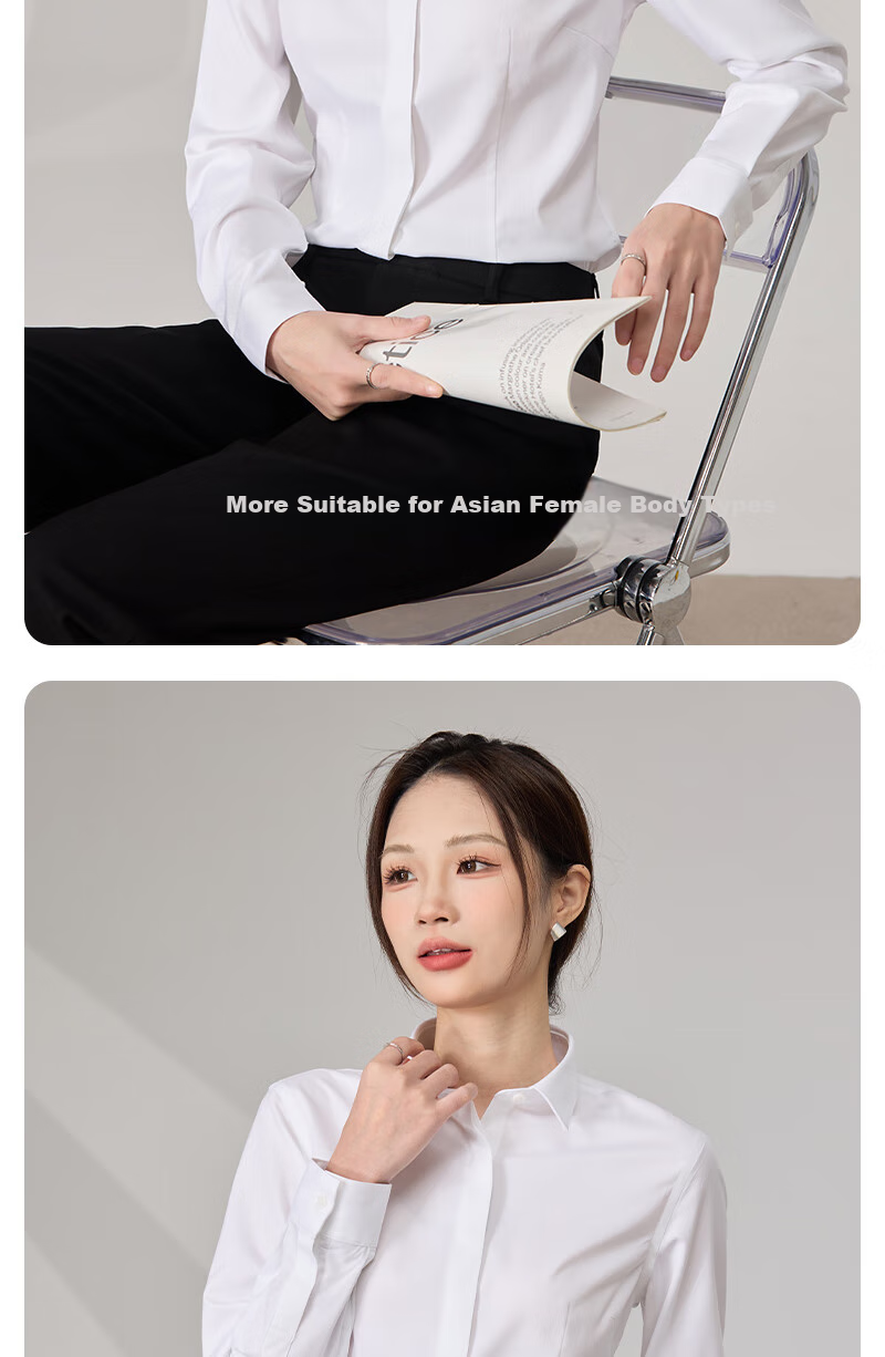 Ziyouxi White Blouse for Women, Spring And Autumn Formal Short-Sleeve Shirt for Interviews And Commuting, French-Style Square Collar Long-Sleeve Top 7